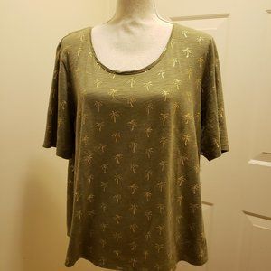 Chico's olive-green tee with gold palm trees